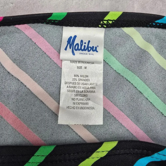 Malibu Dream Girl Black Red Pink Stripe Cheeky Bikini Bottom Swimwear M Medium - Picture 6 of 8